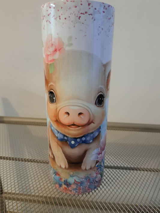 20 oz tumbler with cute pig print