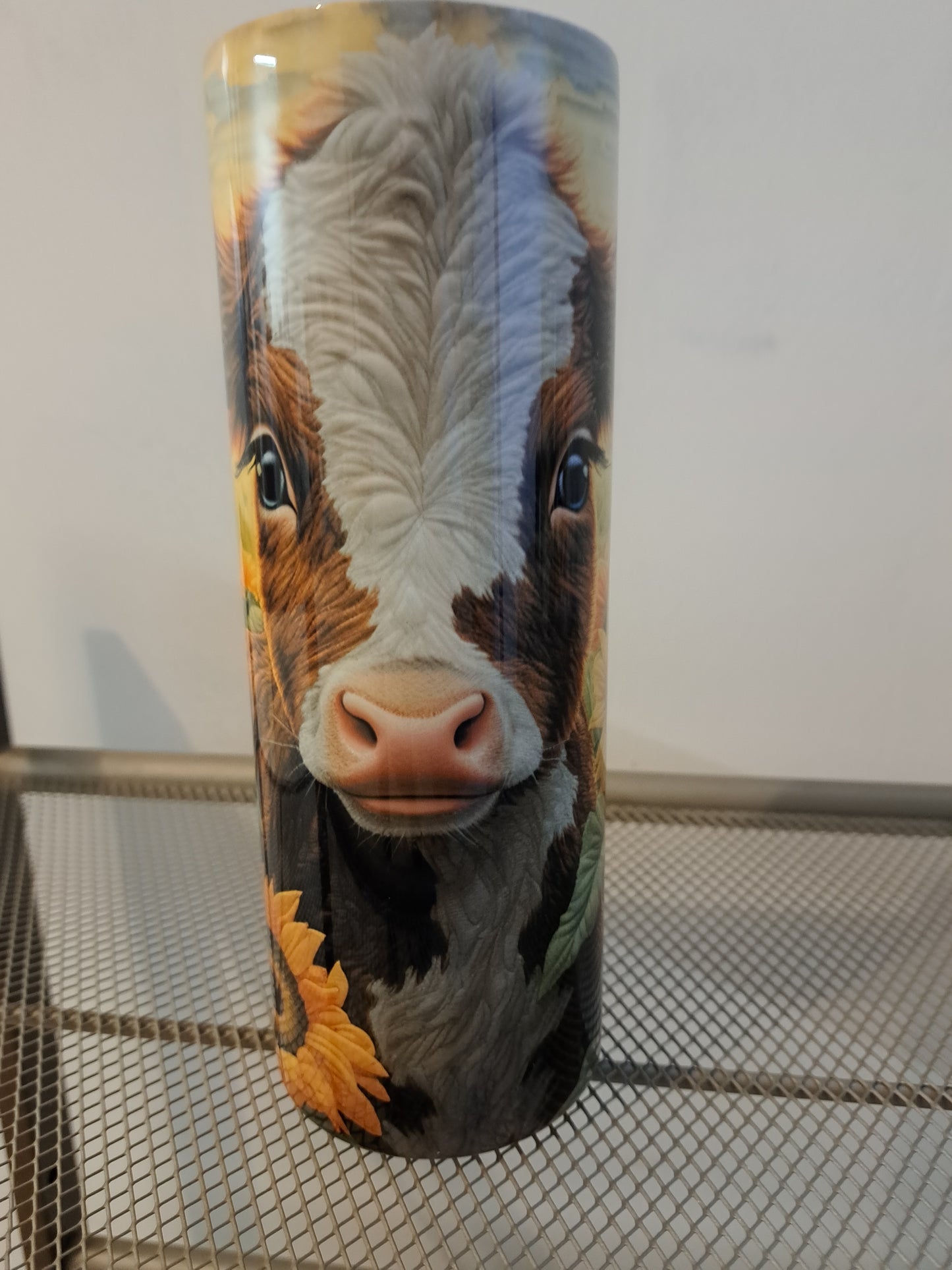 20 oz cow with sunflower tumbler