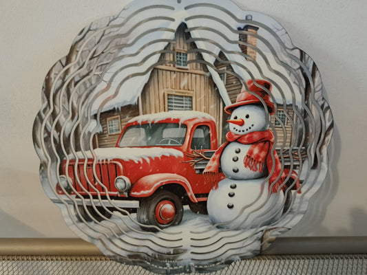 10 in wind spinner with snowman and red truck